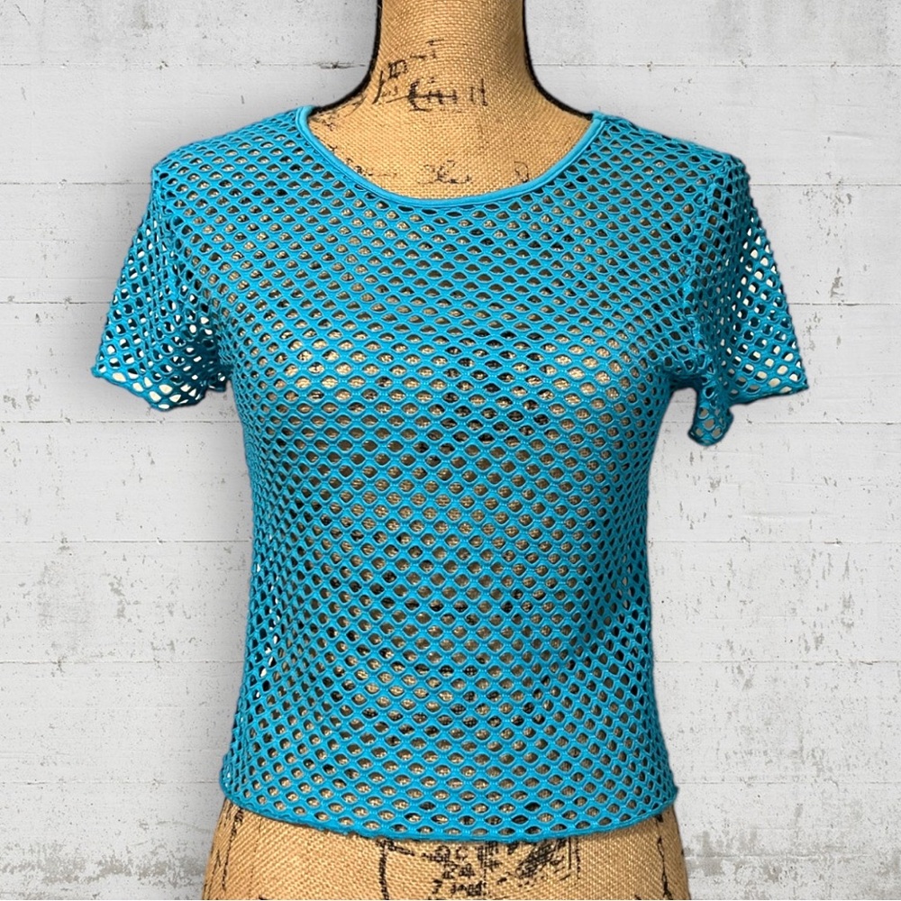 FOREVER 21 Neon Blue Mesh Top